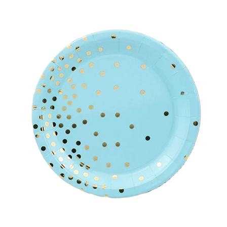 Light Blue and Gold Polka Dots 9inches Lunch Paper Plate 10pcs